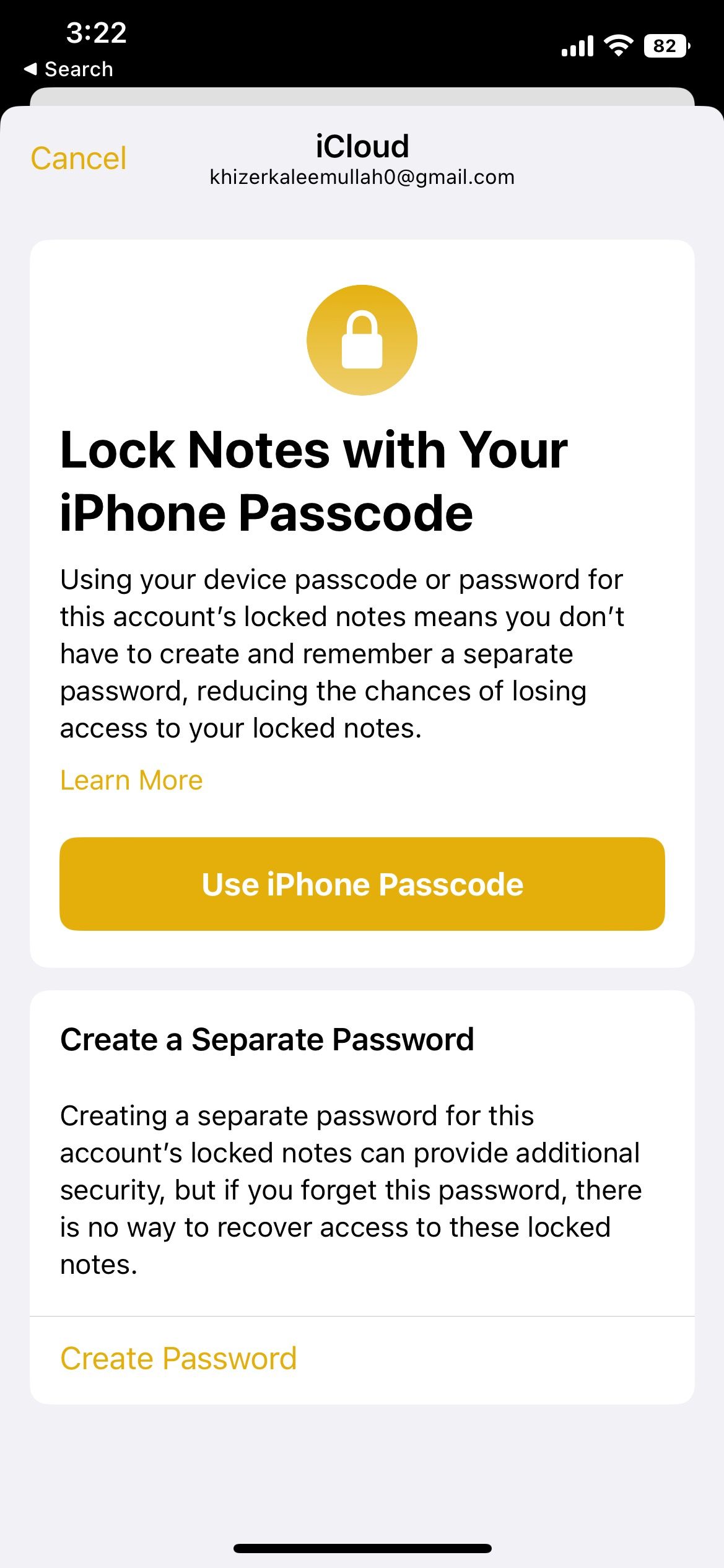 Use iPhone passcode to lock Notes