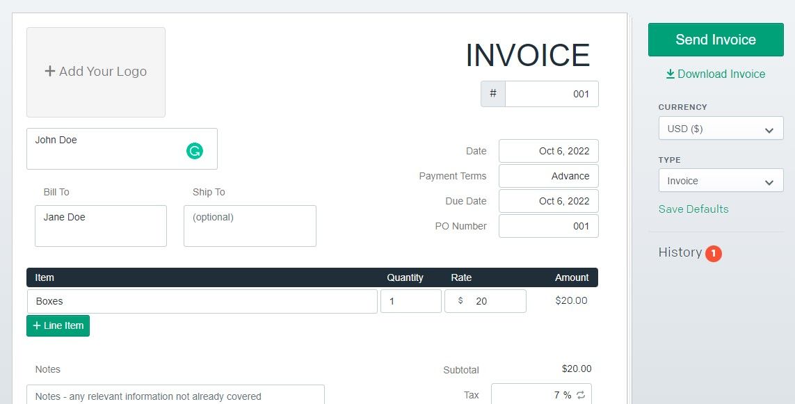 Using Invoiced to Create an Online Invoice