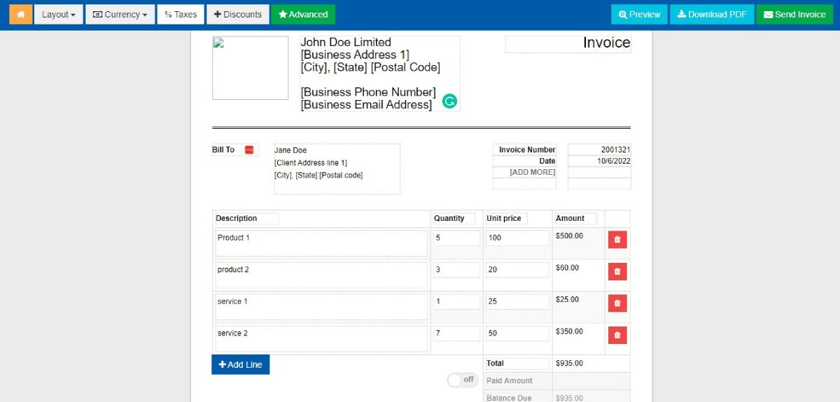 Using Online Invoices to Create an Online Invoice