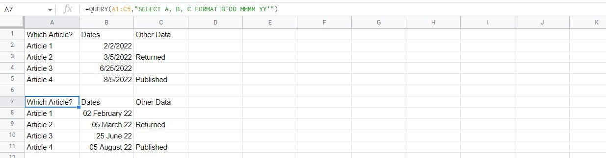 Using QUERY to Format Dates in Google Sheets