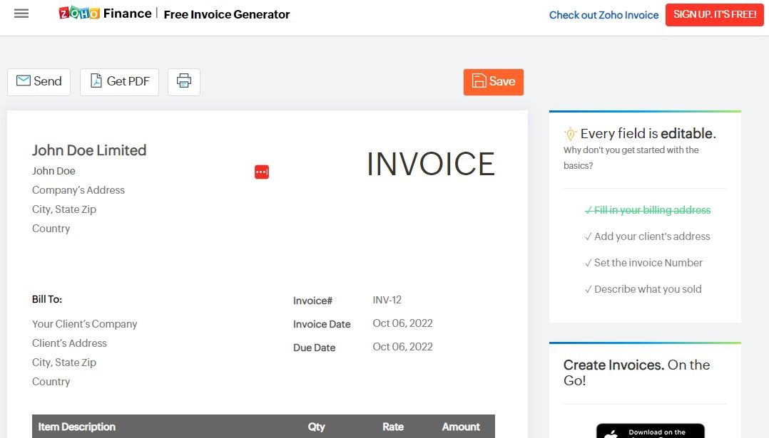 Using Zoho Invoice Creater to Create an Online Invoice