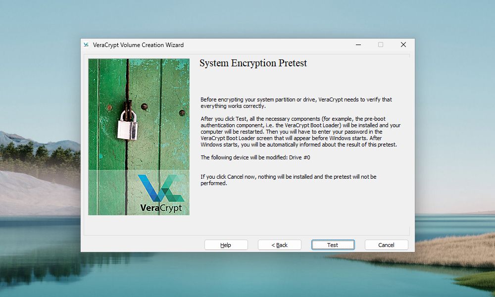 VeraCrypt Volume Creation Wizard prompts to pretend an encrypted drive