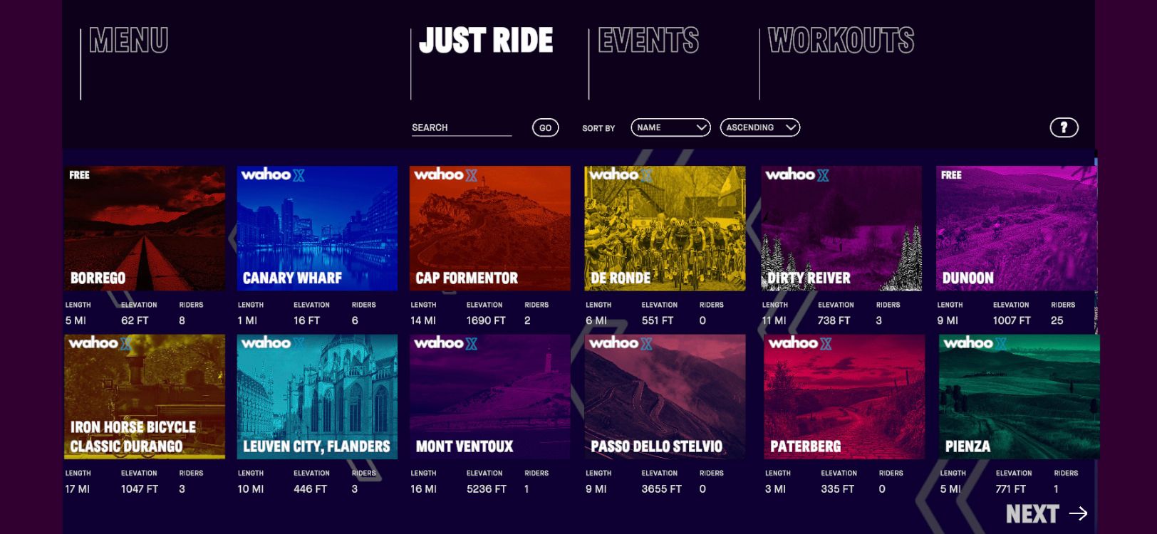 برنامه Wahoo RGT Just Ride روی صفحه نمایش