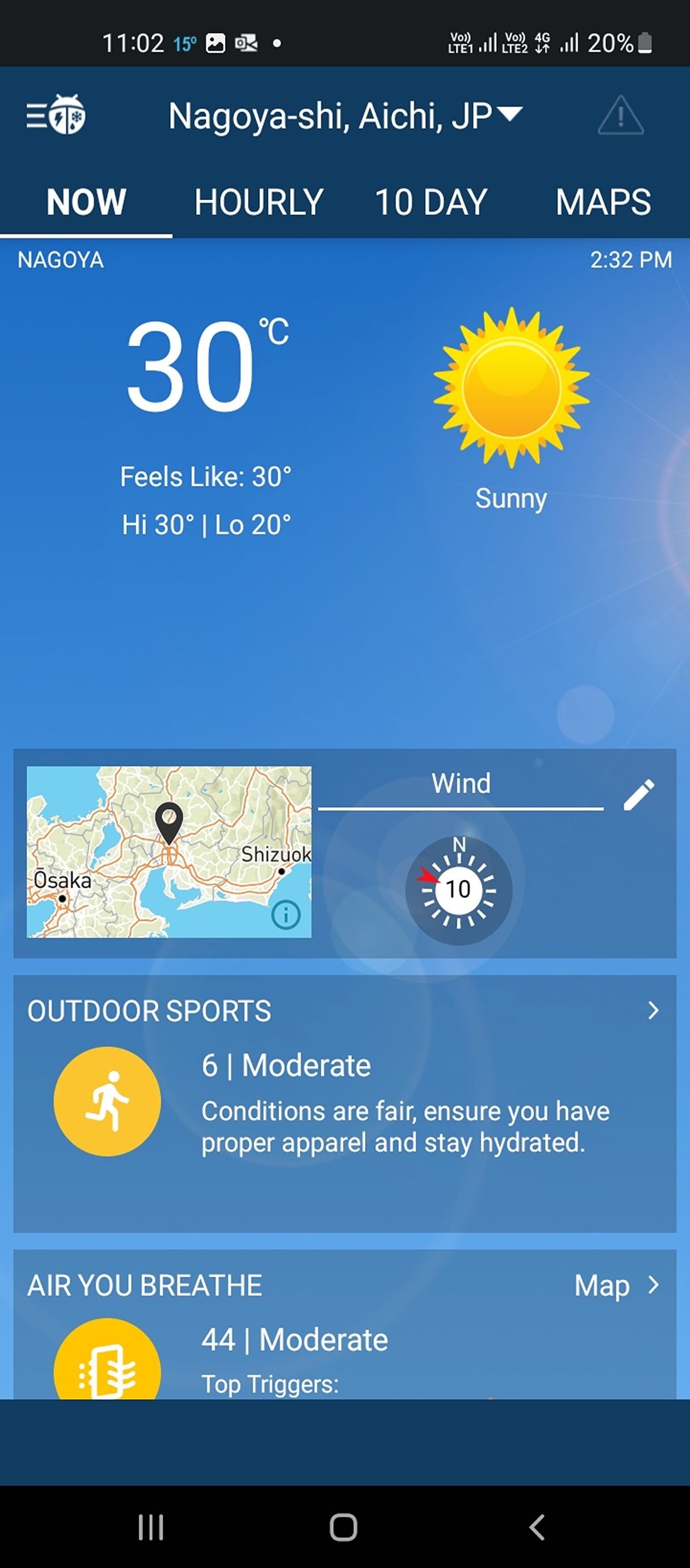 Displaying current weather conditions in Weather Bug