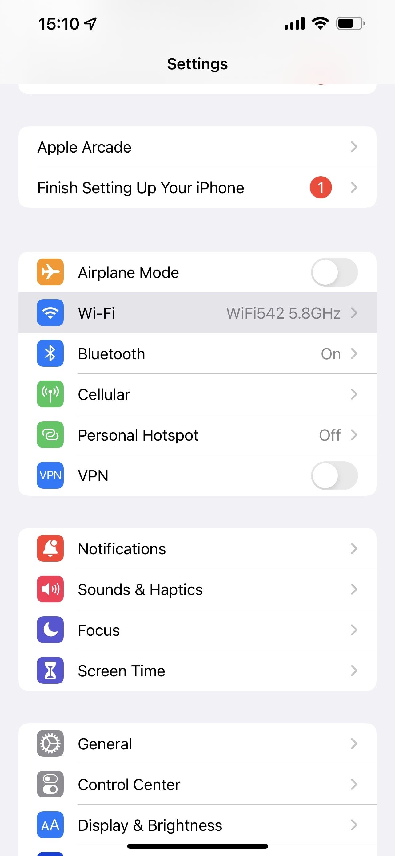 Wifi Option Highlighted
