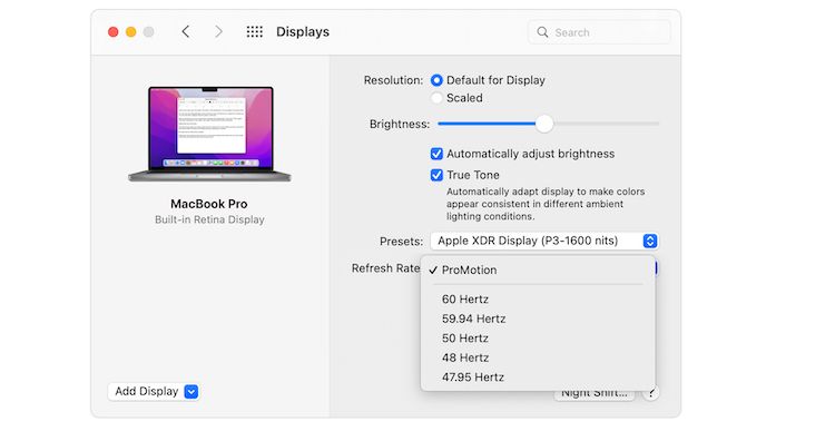 Display settings on a Mac