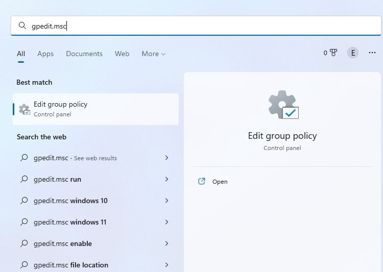 Windows Search Group Policy Editor Image