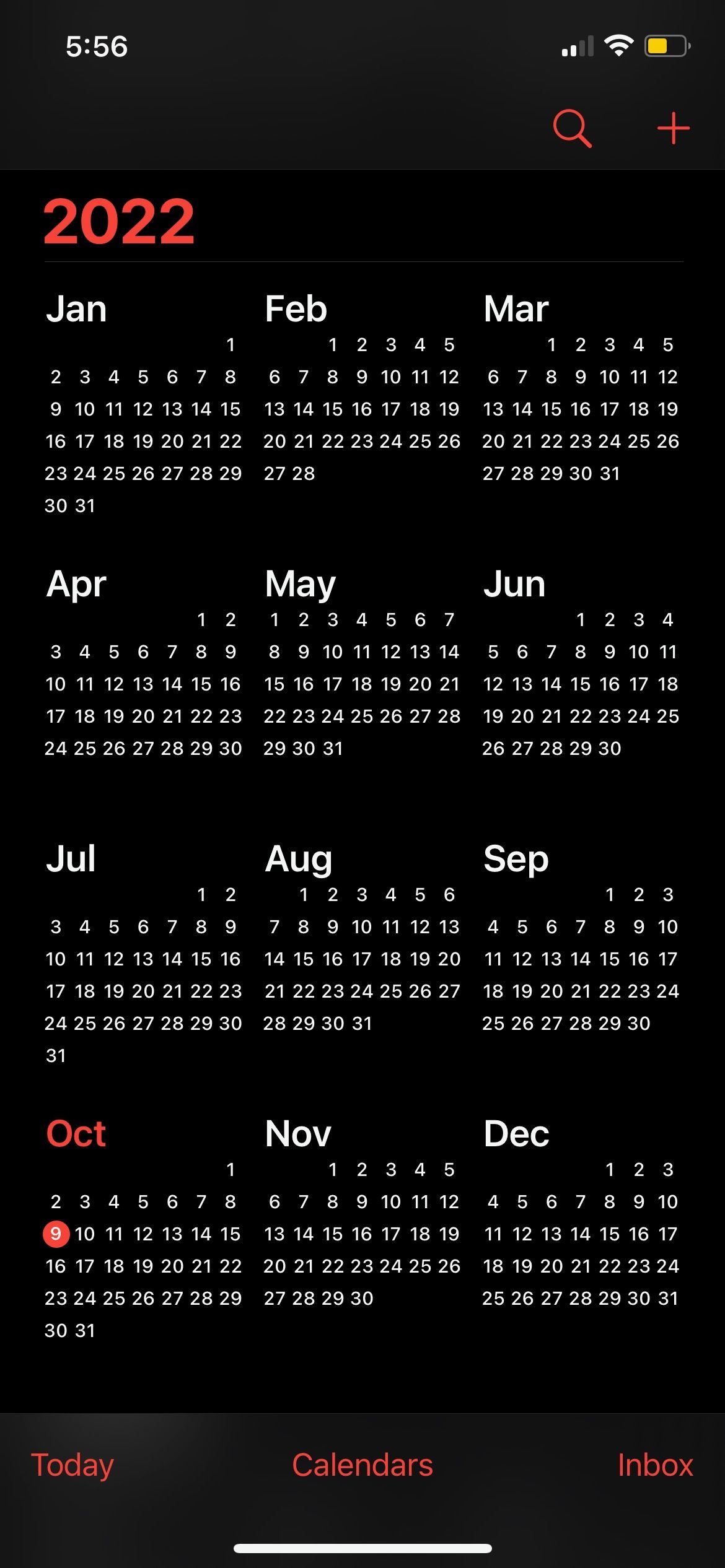 Yearly View Calendar iPhone