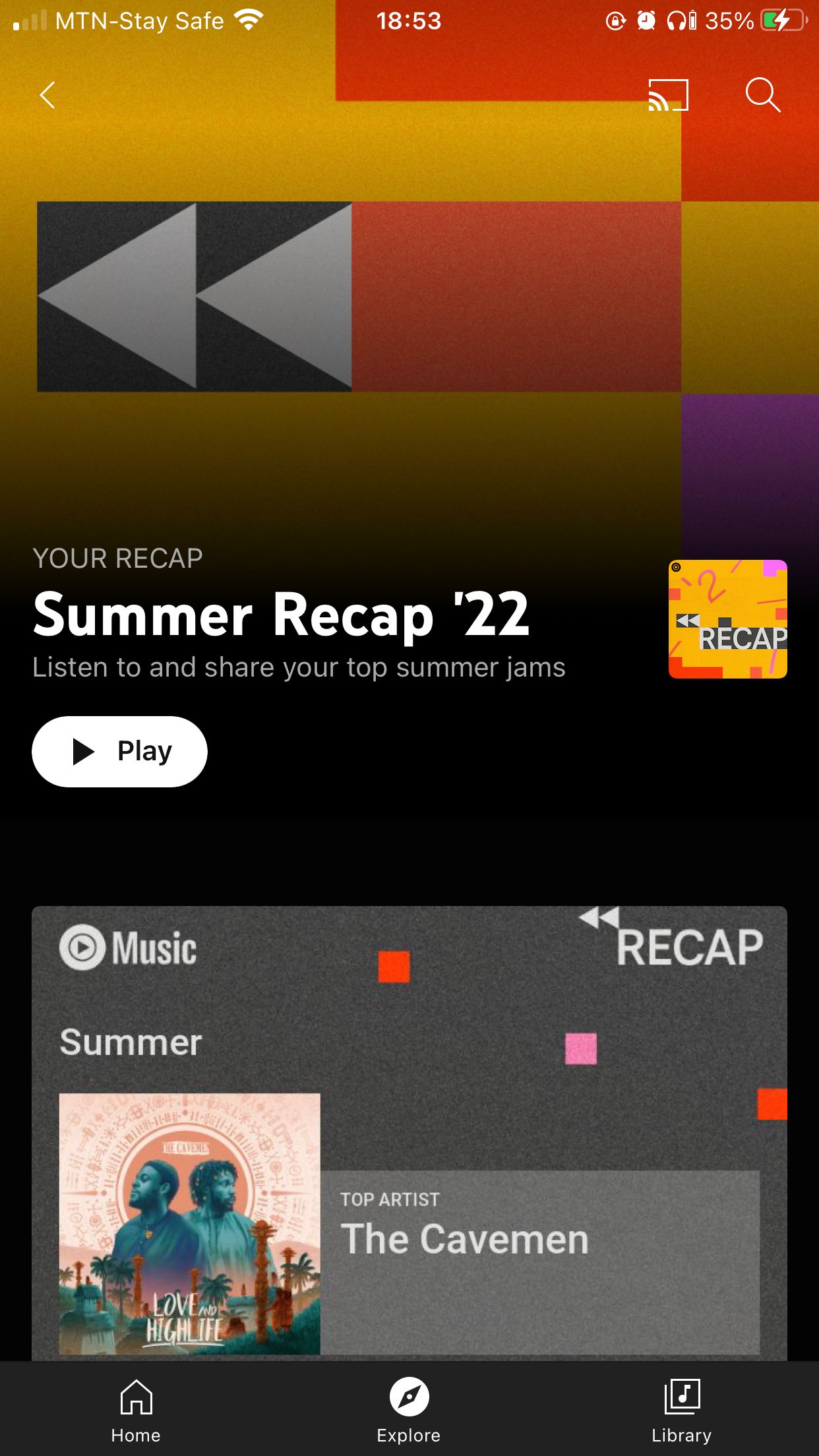 Screenshot of YouTube Music Summer Recap