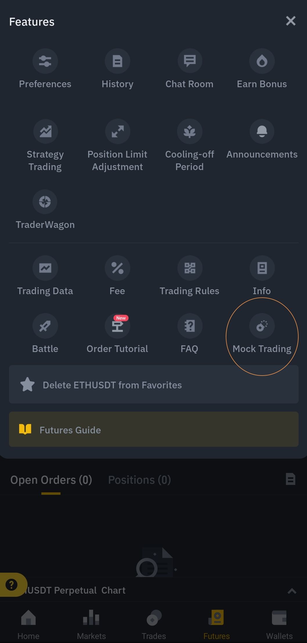 a screenshot of Binance mock trading tab on Binance App