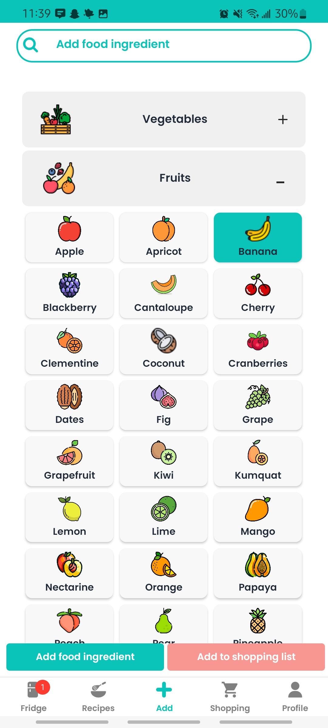 adding a food ingredient to emptymyfridge by category