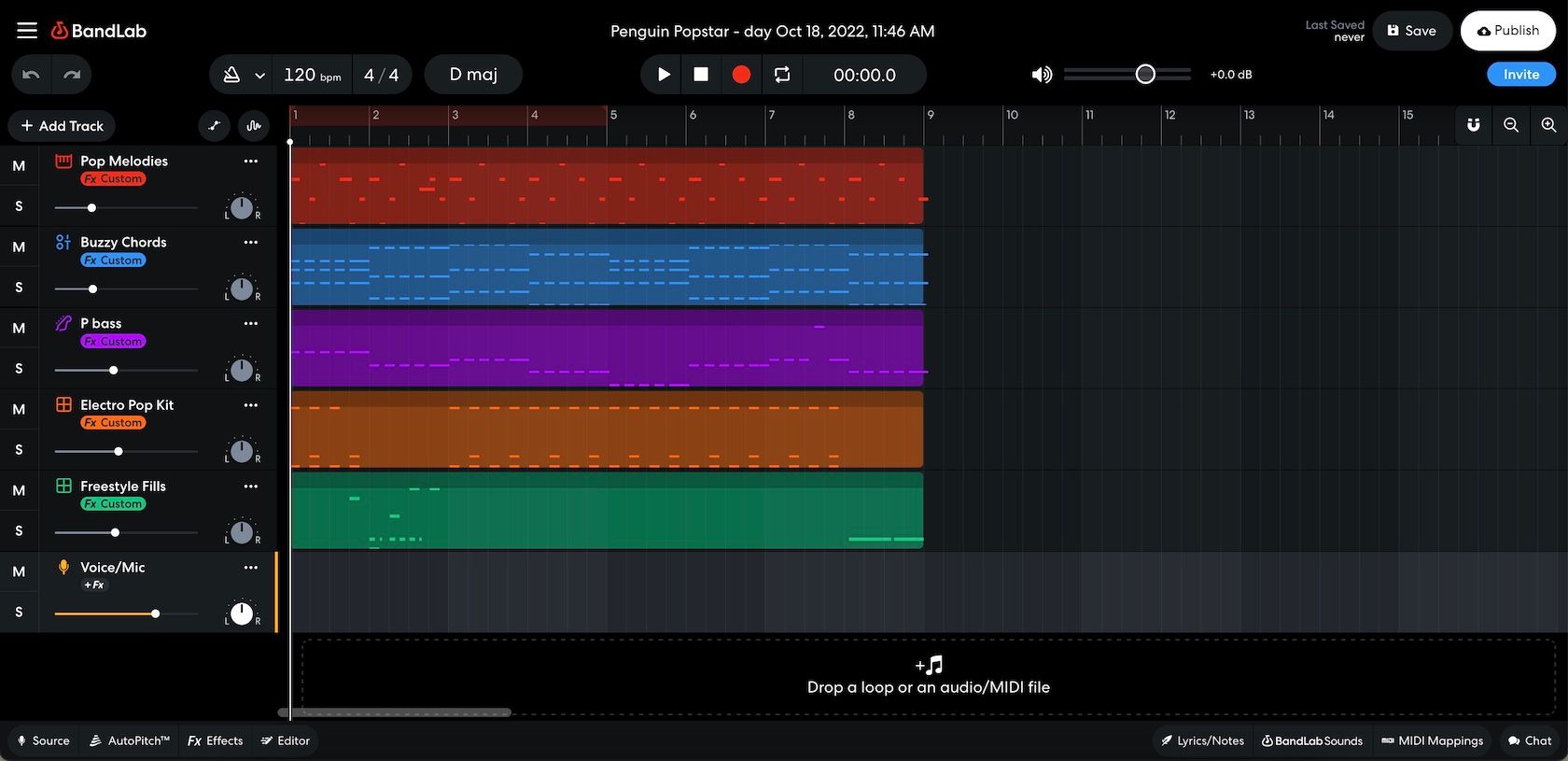 اسکرین شات رابط DAW آنلاین BandLab.