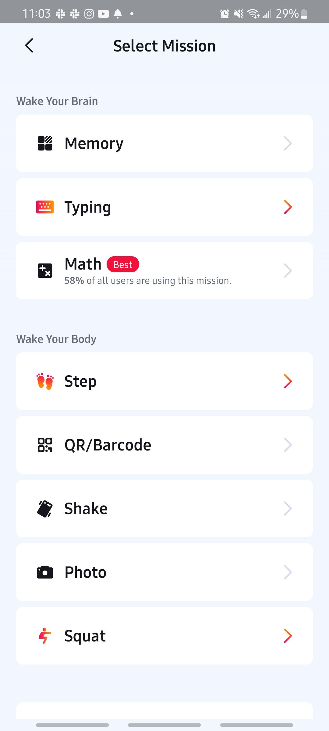 alarmy app different missions you can complete to turn off your alarm