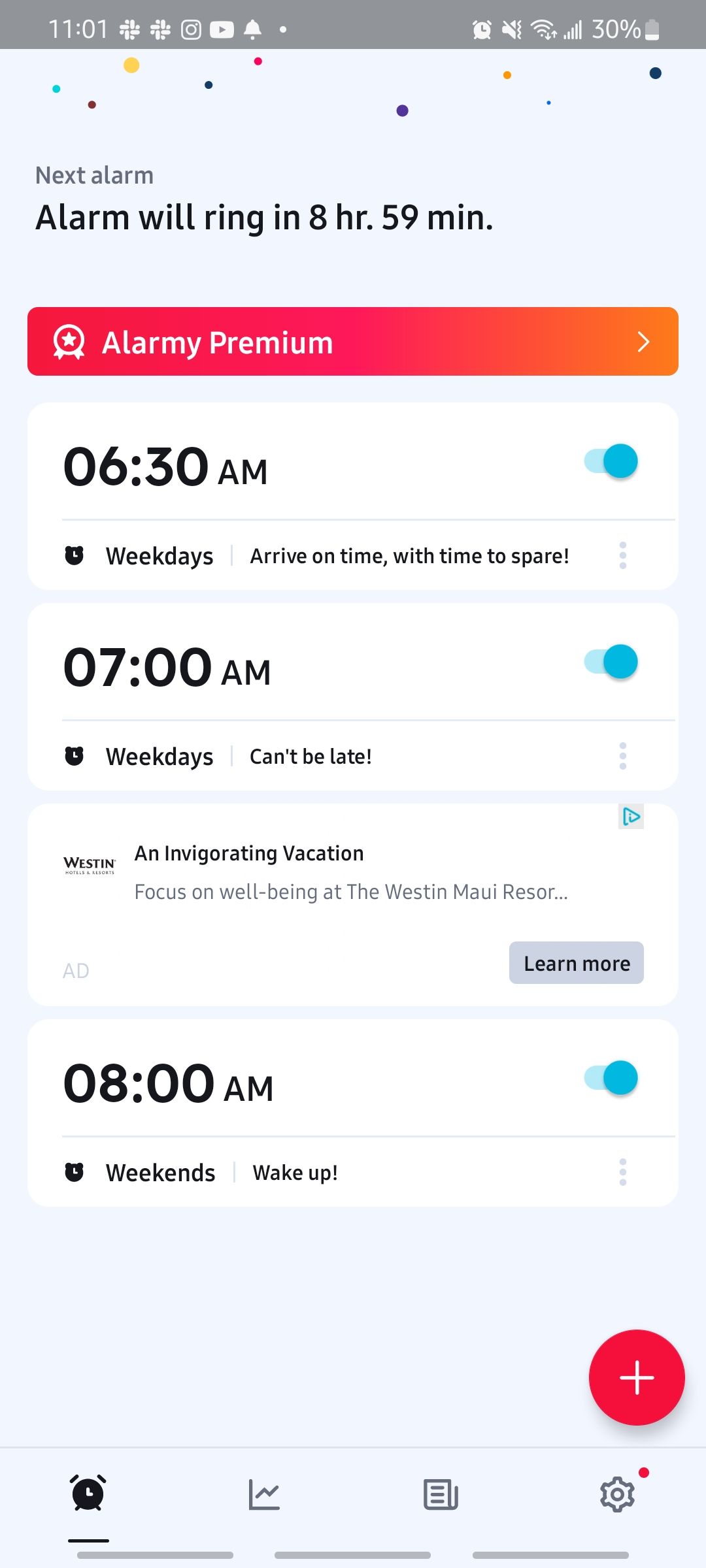 alarmy app setting different alarms and customizing them