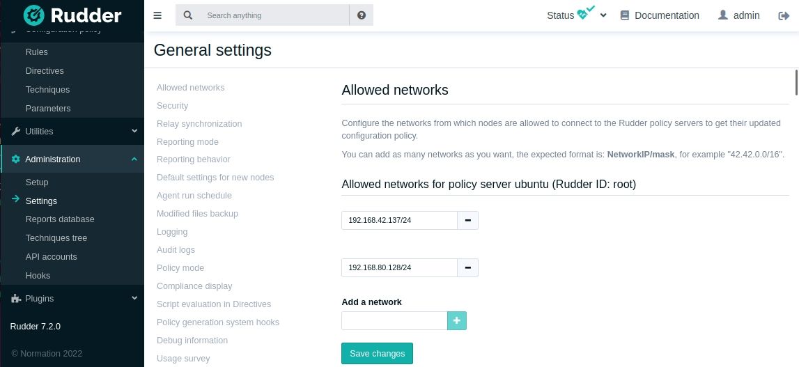 allowed networks in Rudder server