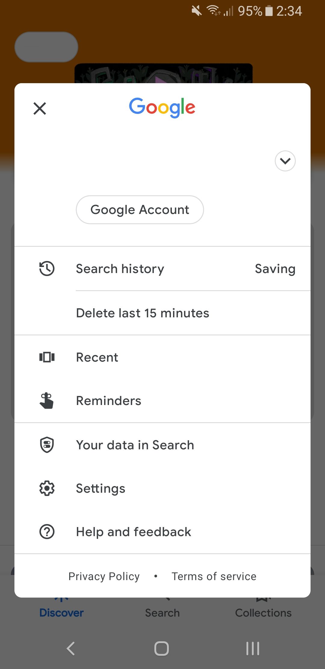 android google app menu