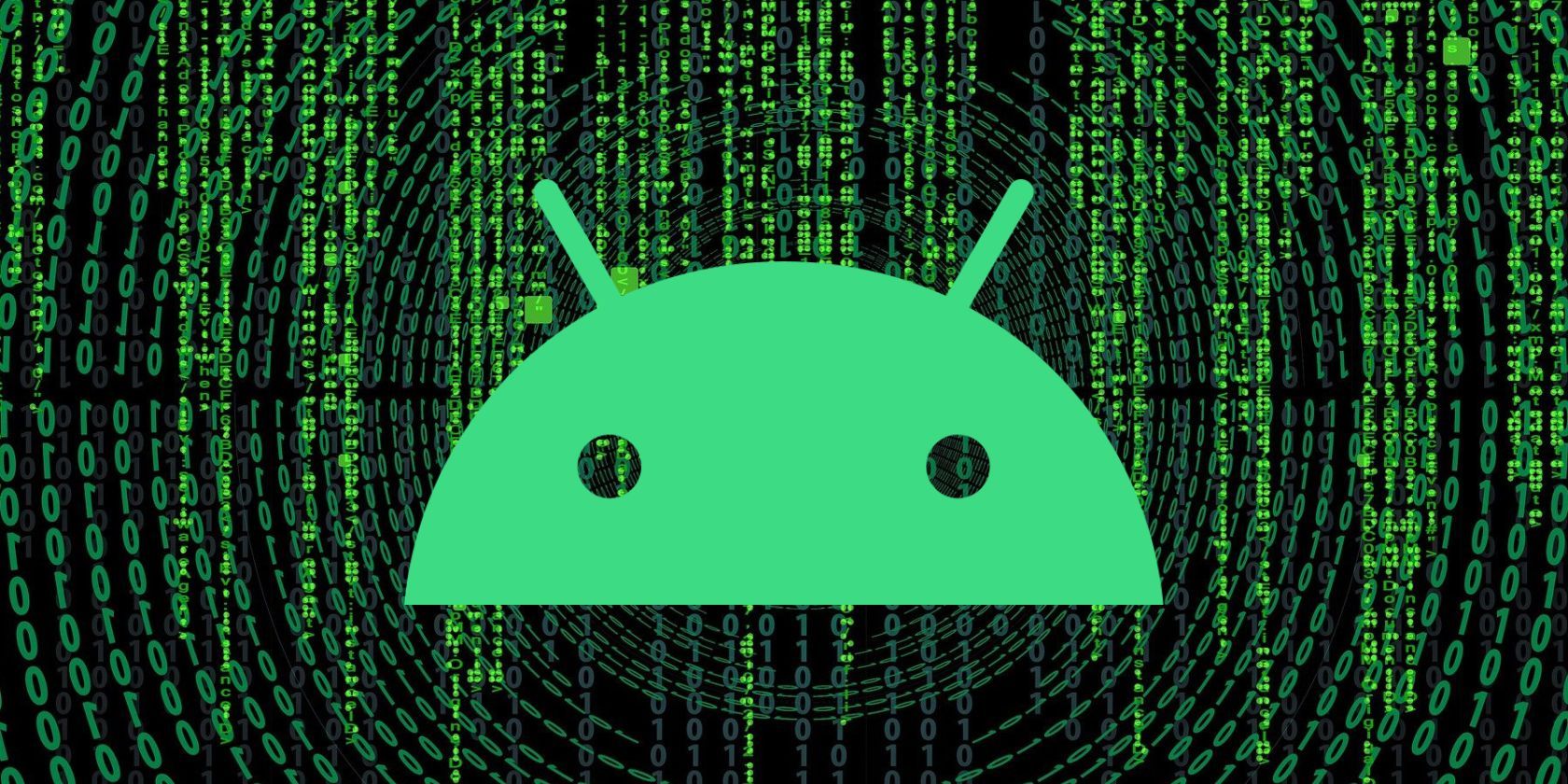 android logo in front of matrix background
