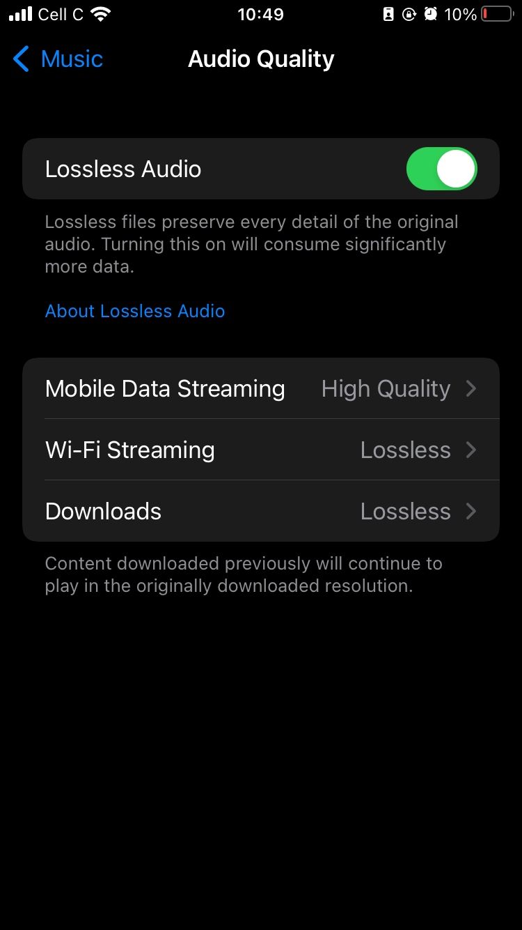 apple music audio quality settings on iphone