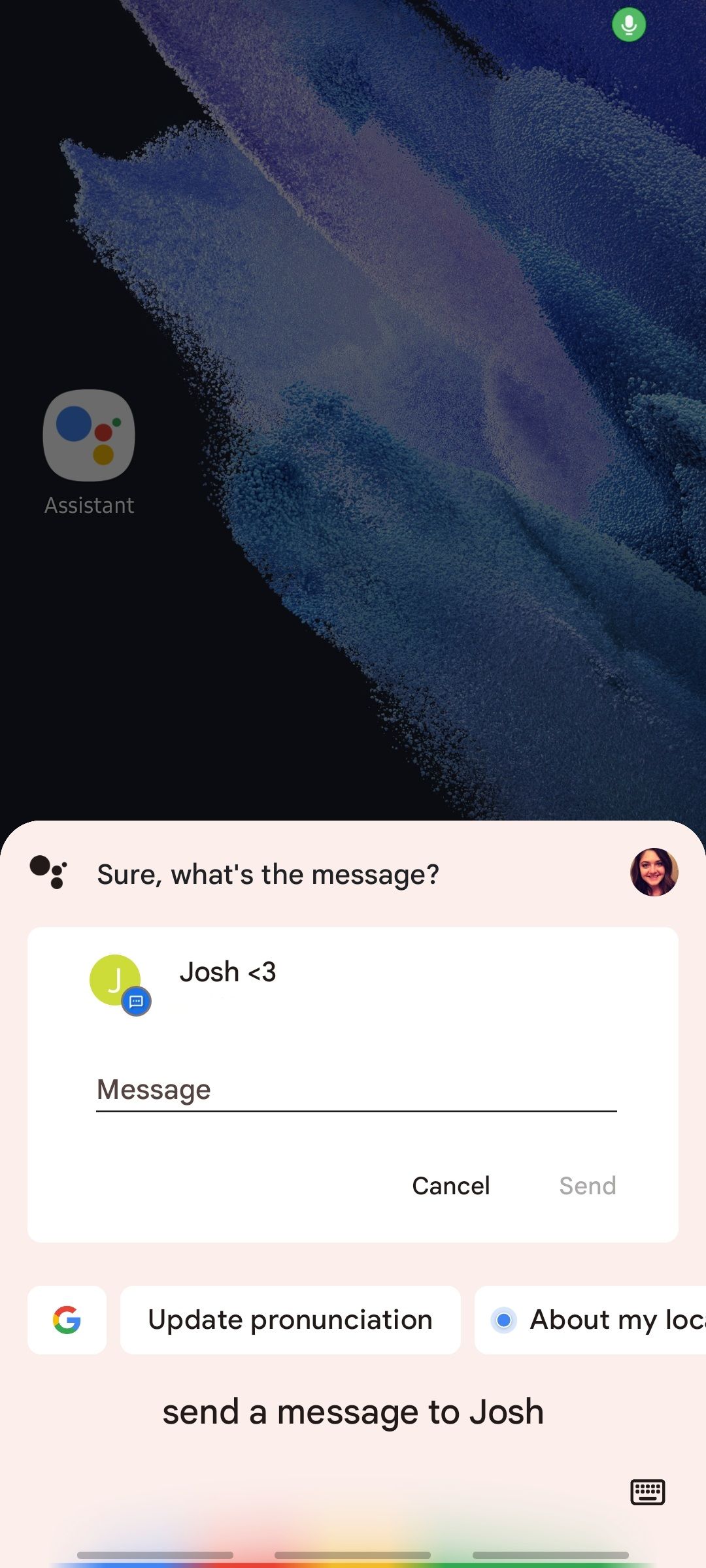 asking google assistant to send a text message