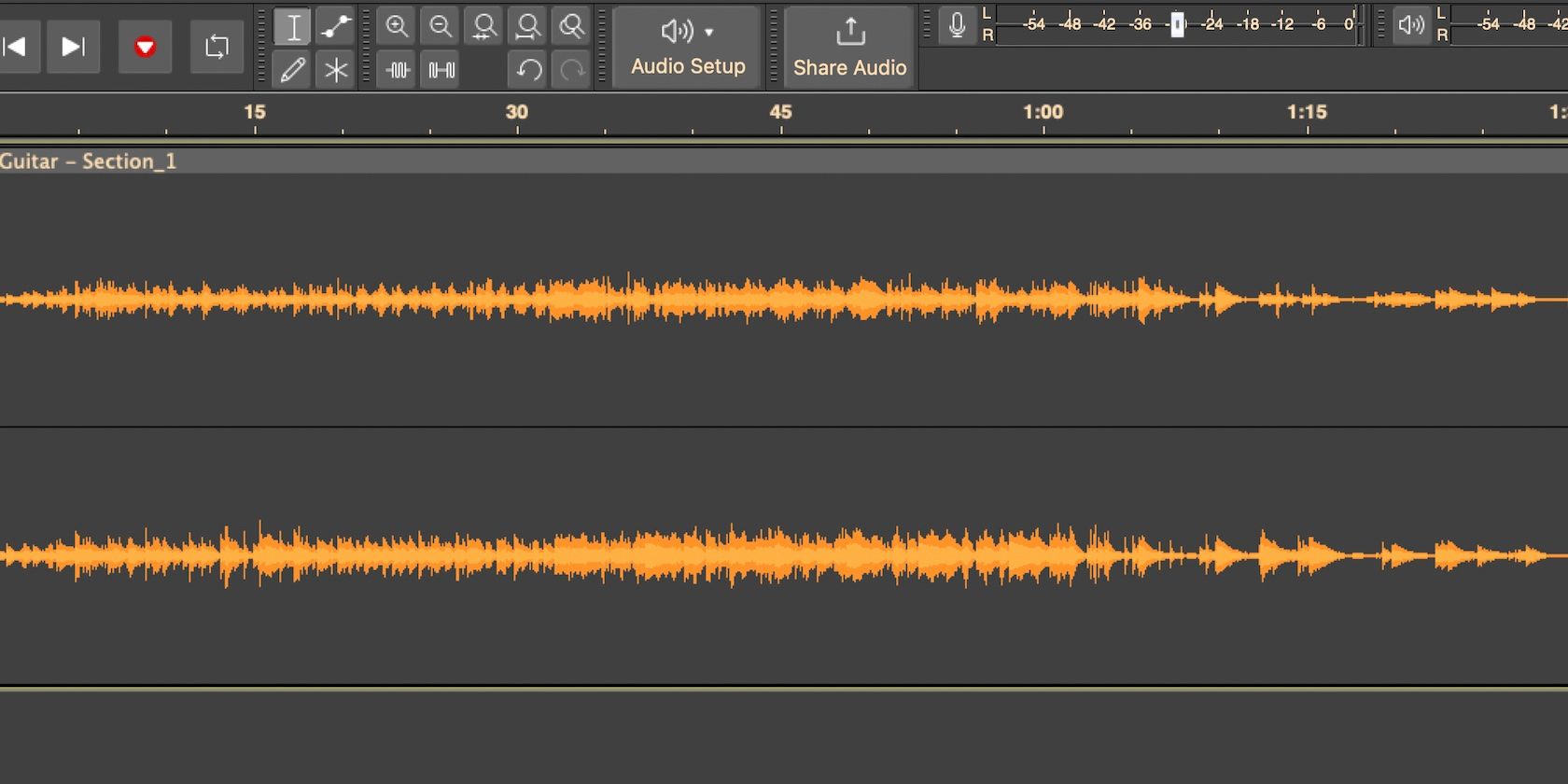 Screenshot of an audio waveform in Audacity.