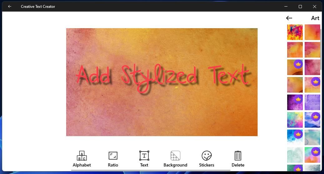 Background options in Creative Text Creator