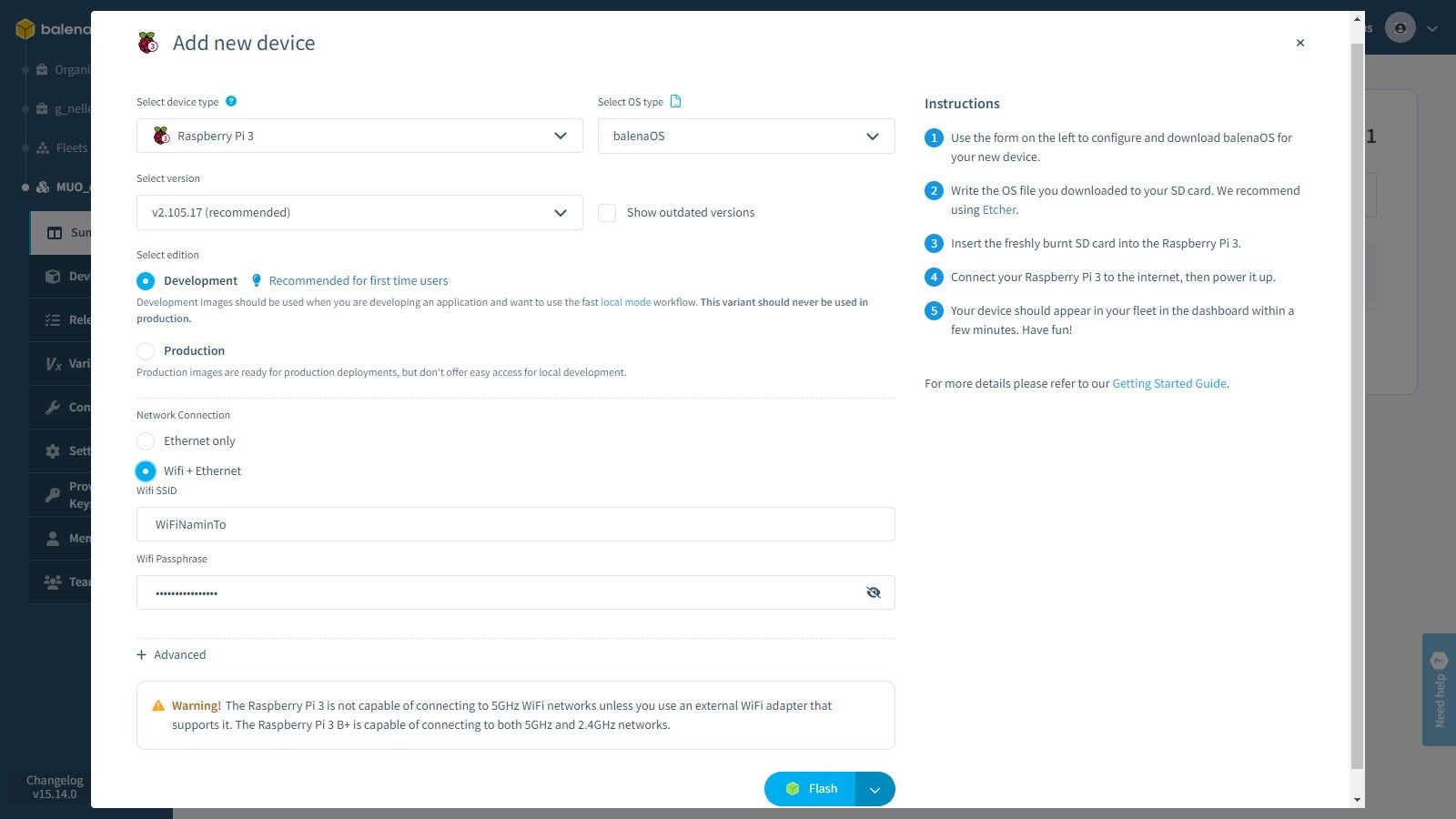 balenadash add new device