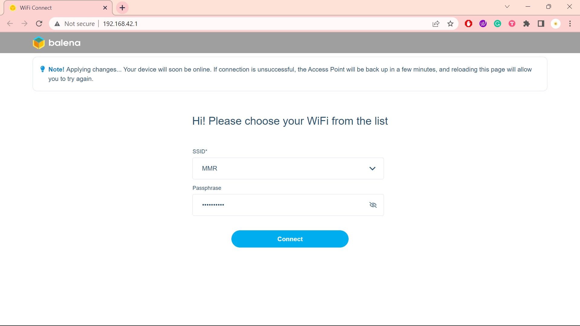 balenadash wifi connect