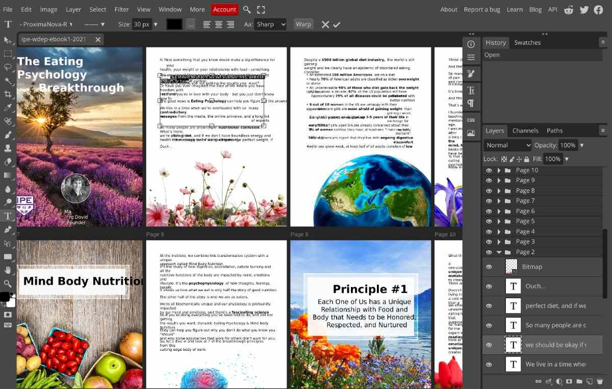 Photopea turns your PDF into an artboard, separating all text, image, and vector elements as their own layer