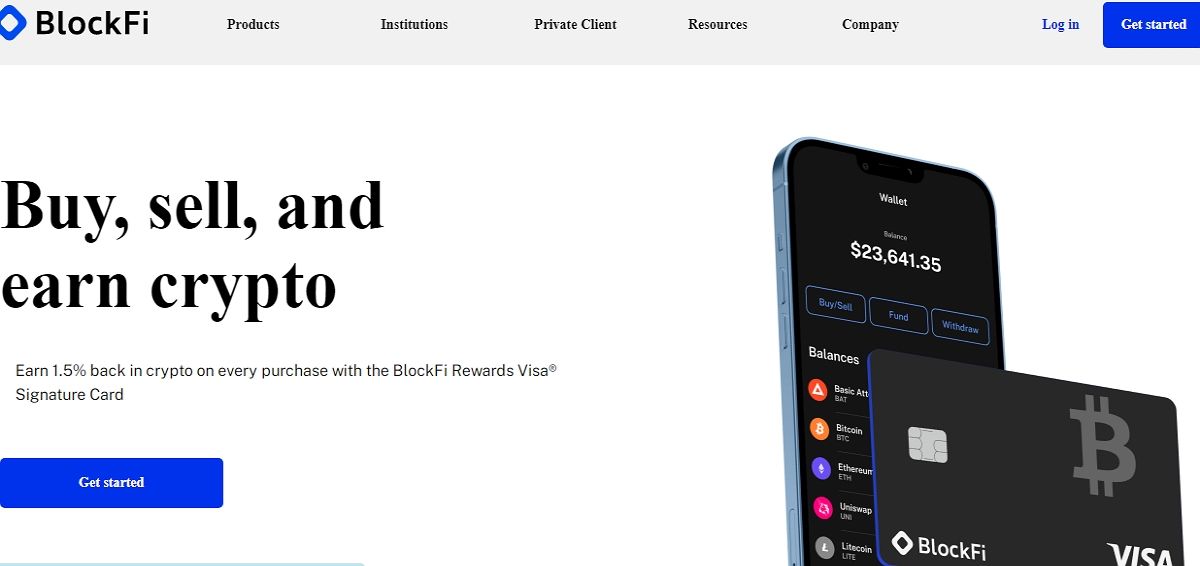 یک اسکرین شات از صفحه اصلی blockfi