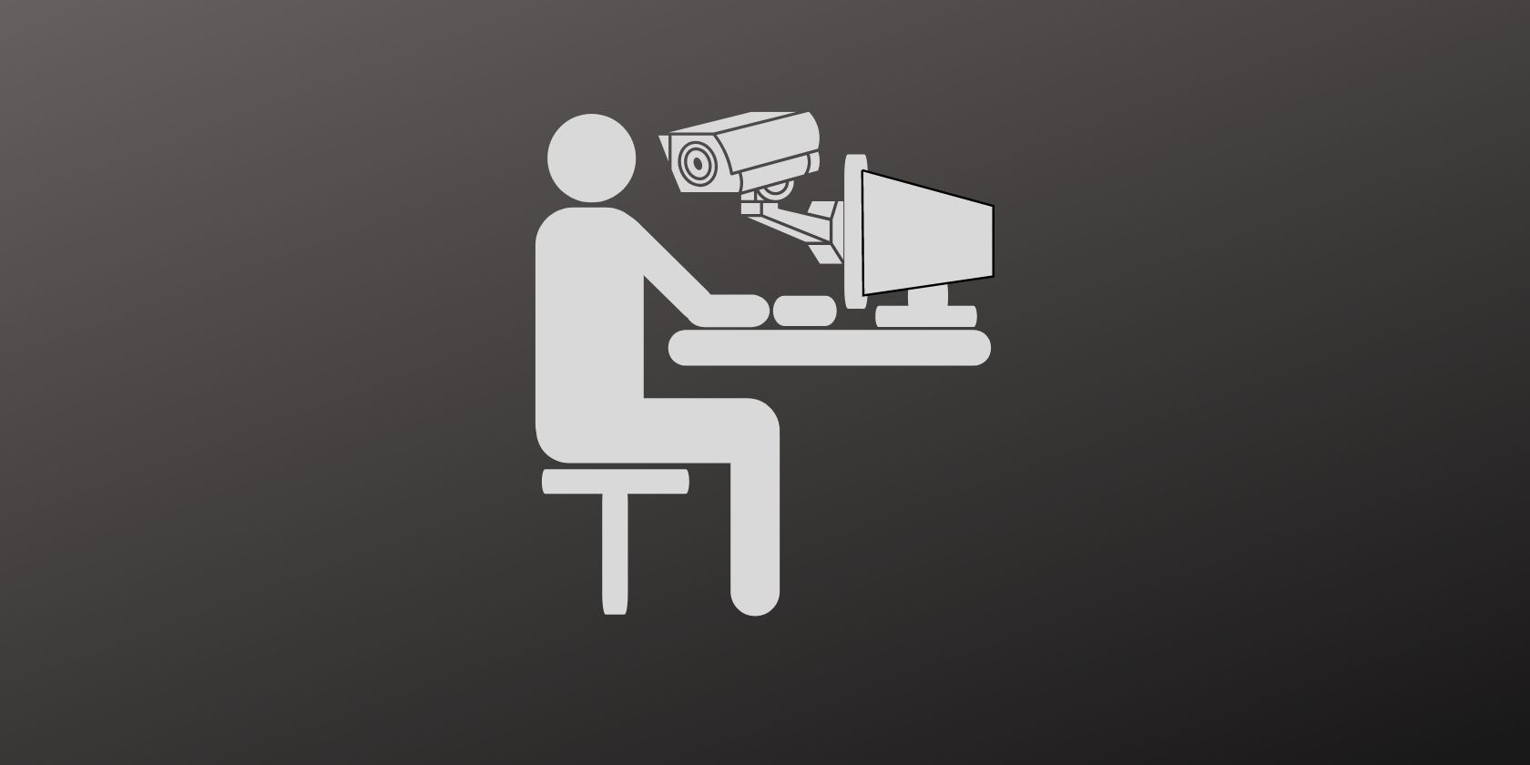 Illustration graphique montrant un homme devant un ordinateur avec une caméra de surveillance