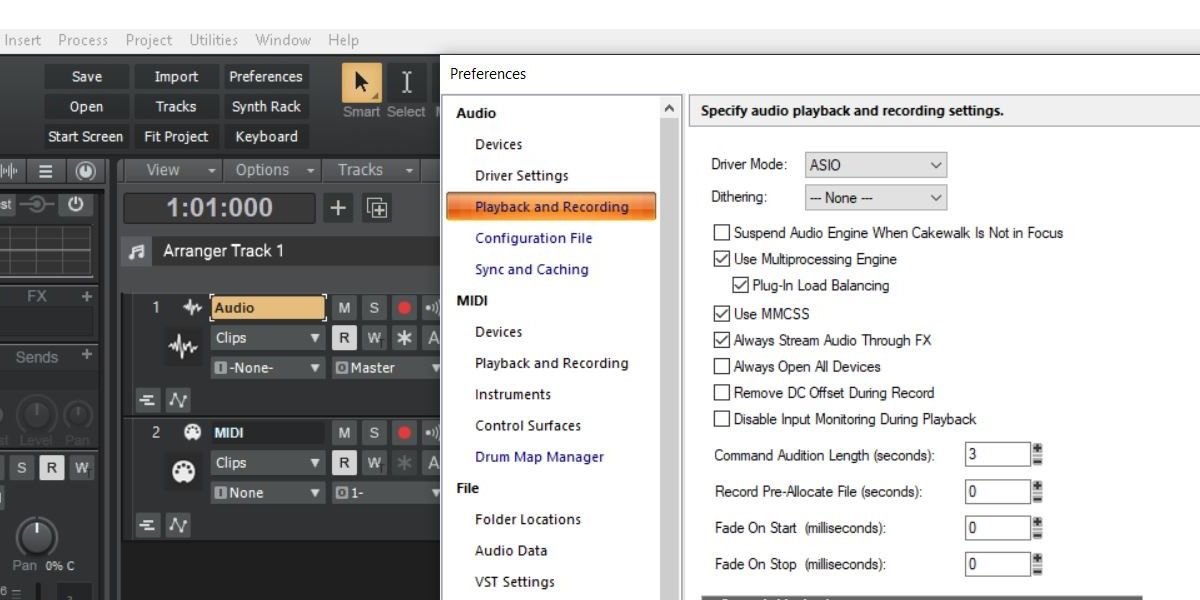 Playback and Recording settings