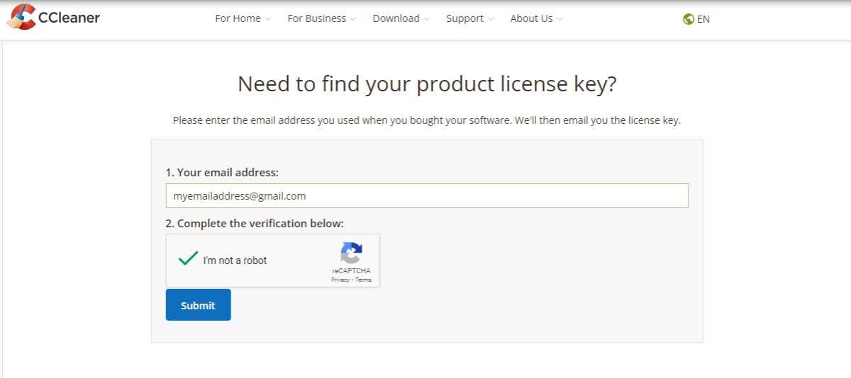 the account license lookup tool on the CCleaner website
