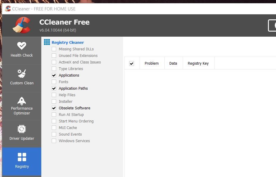 CCleaner's registry cleaner