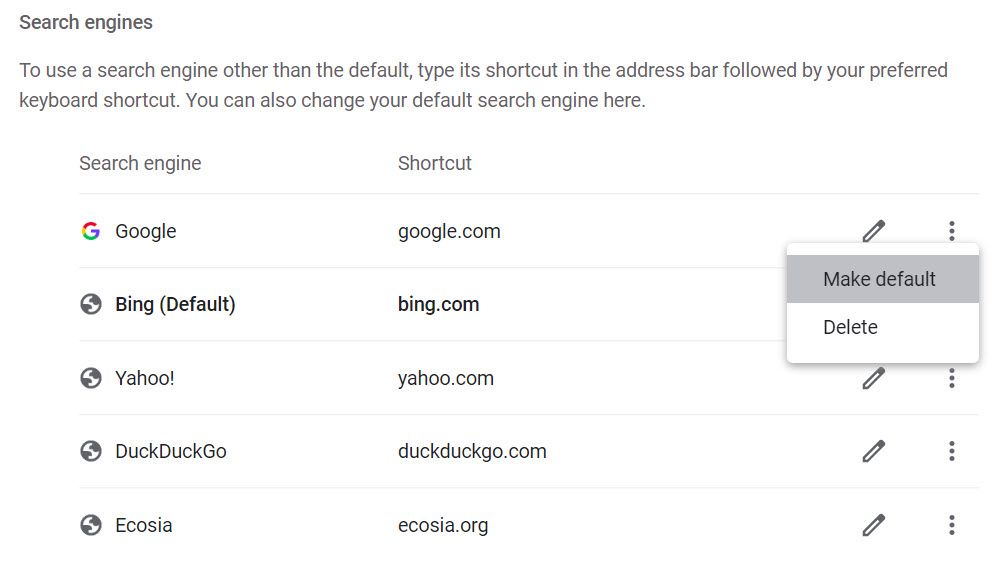 set Google as default search engine