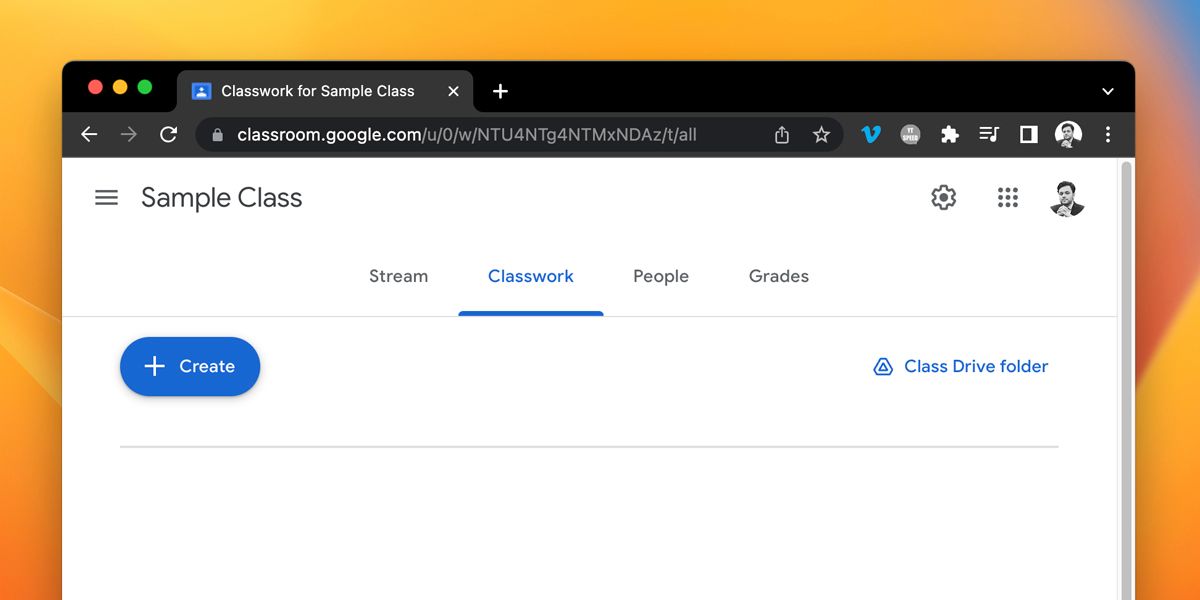 Classwork tab in Google Classroom