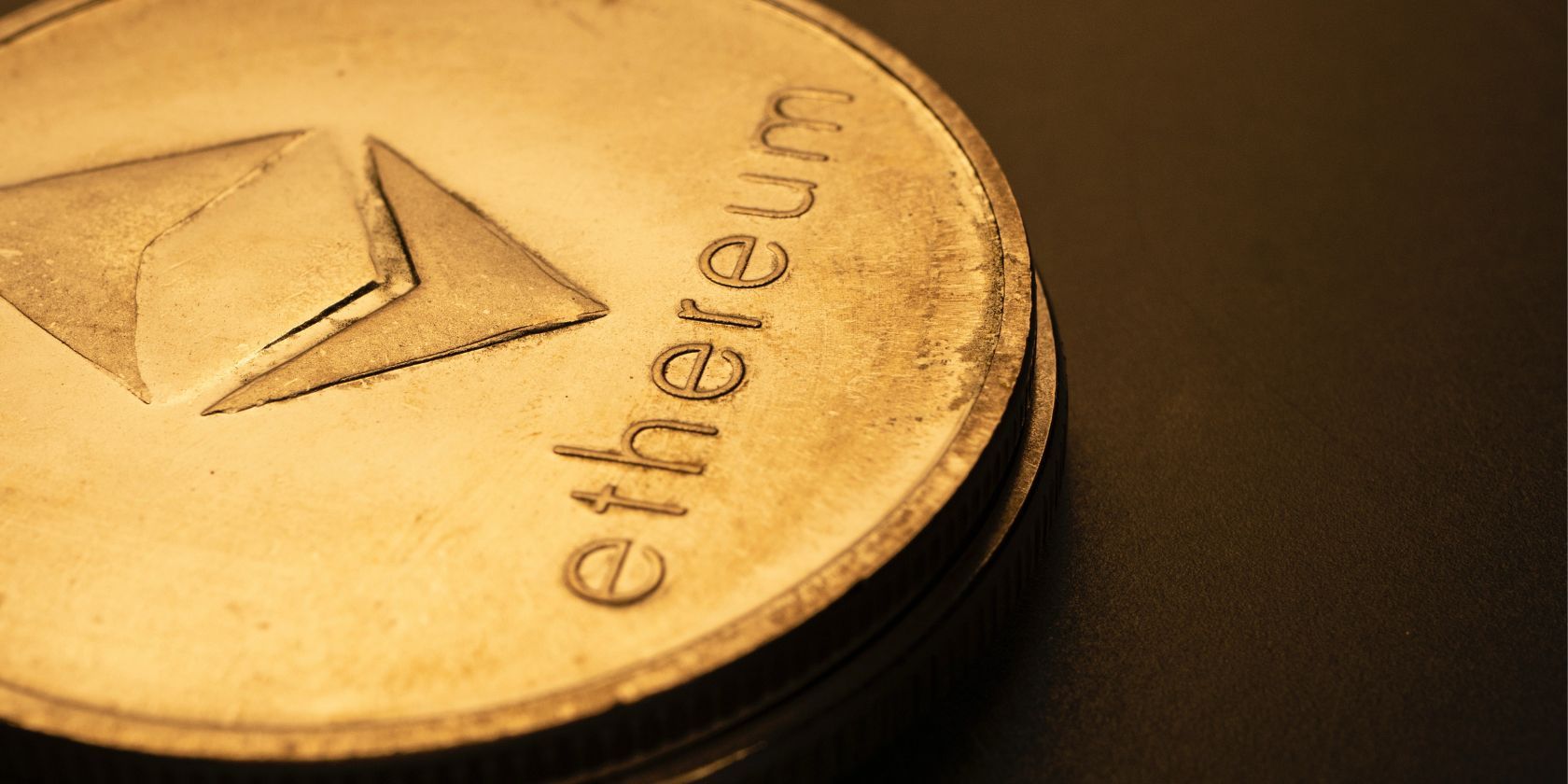Close-up shot of gold ethereum coins
