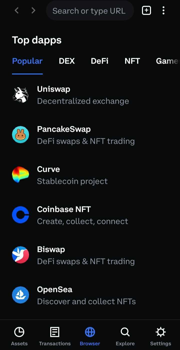 coinbase wallet explore page screenshot