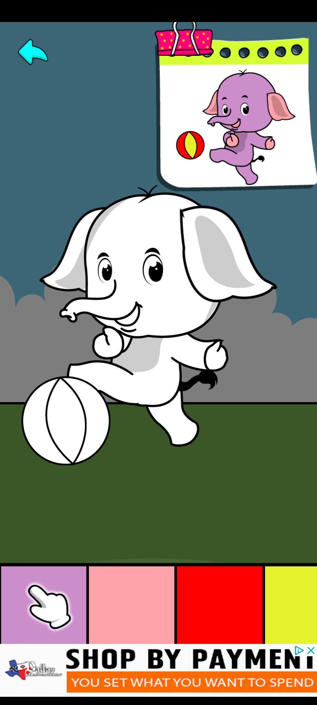 coloring an elephant with a ball in mobile app