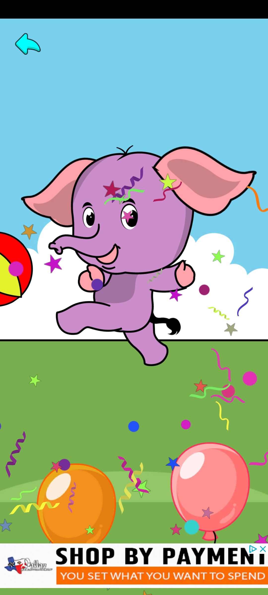 coloring book games app finished picture of a purple elephant