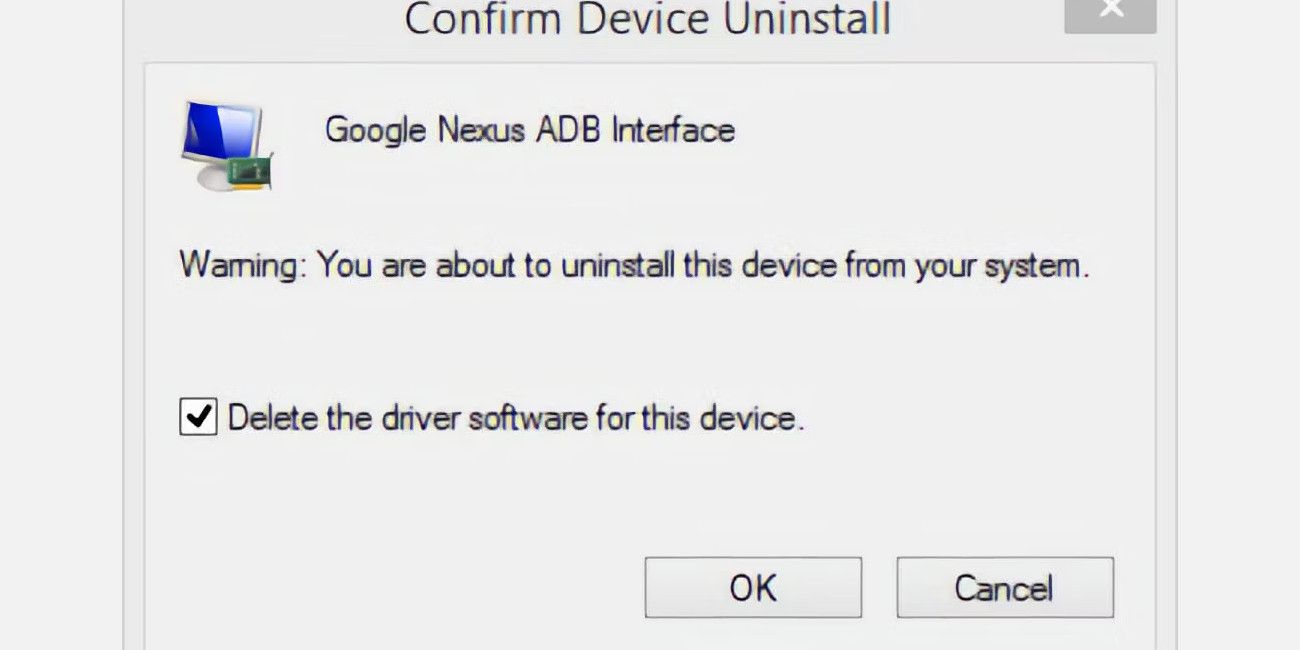 Confirming device uninstallation in Windows 10