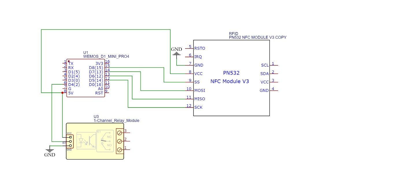 pn532 و ماژول رله را به d1 mini یا nodemcu وصل کنید