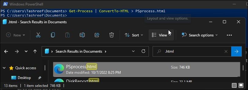 دستور convertto html powershell