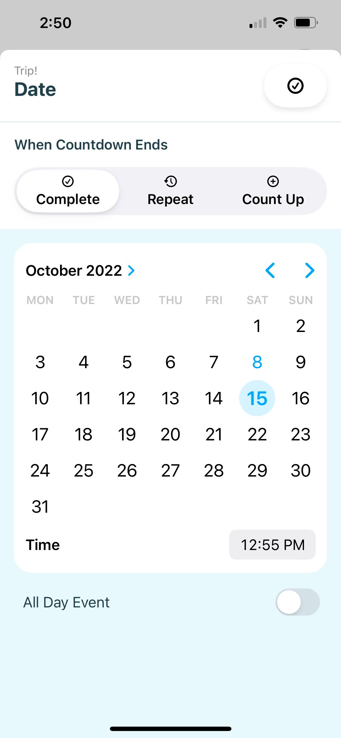 set event date and time in countdown widget maker