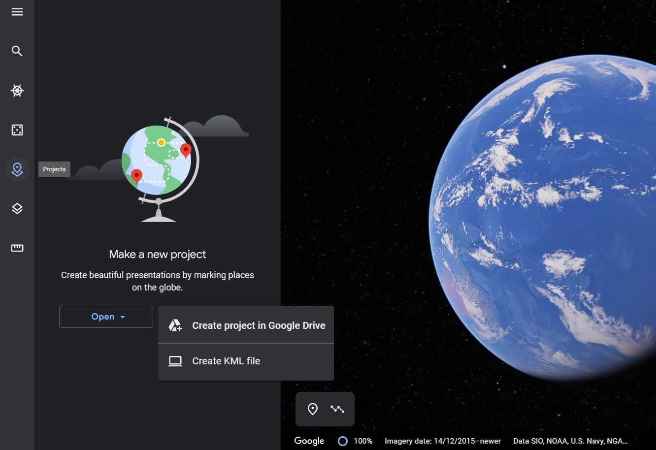 Creating New Google Earth Project in Google Drive