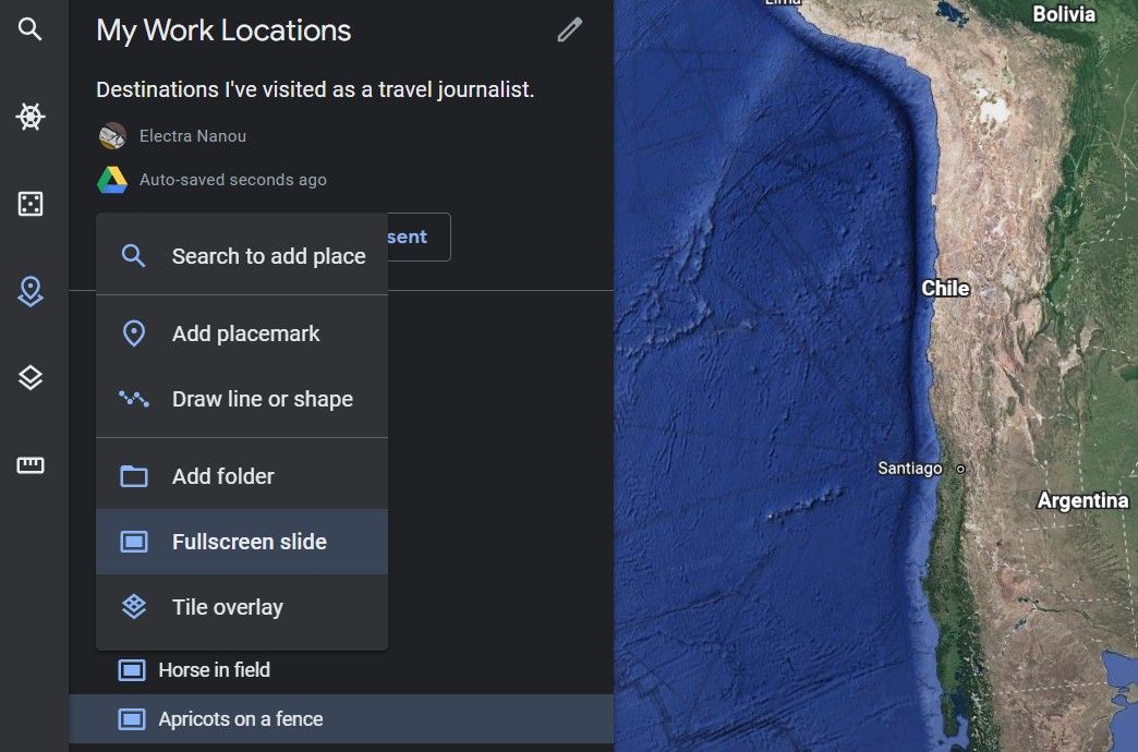 Creating New Slide for Google Earth Presentation