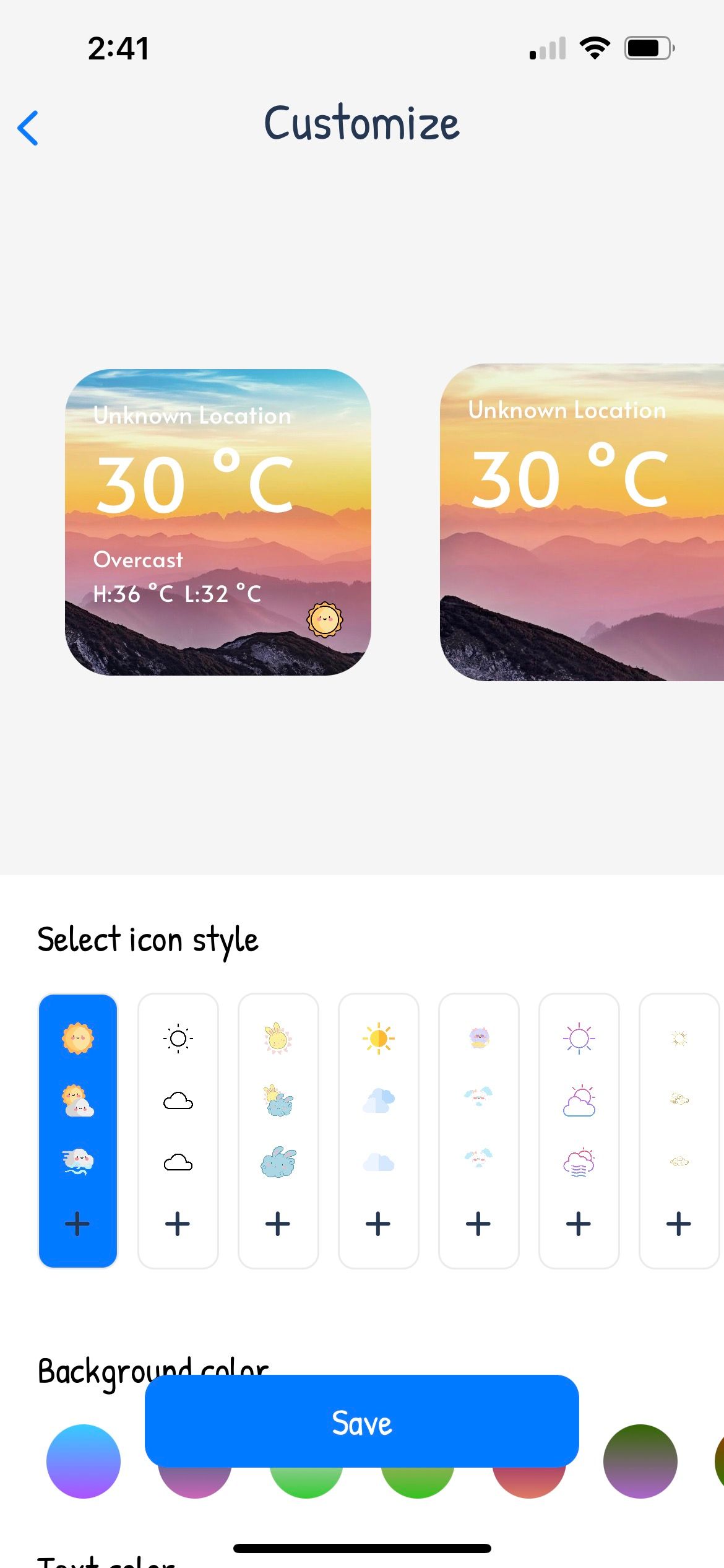 customize icons in cuteweather app