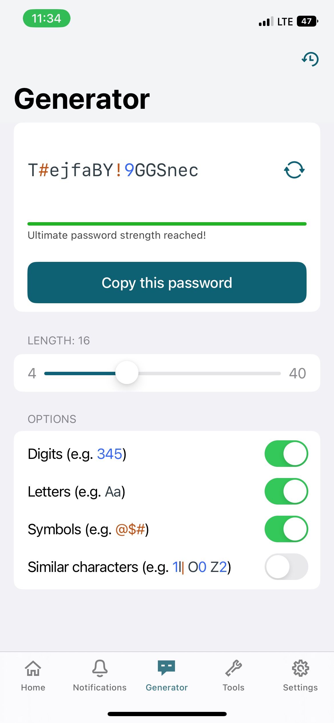 Dashlane Password Generator on iOS