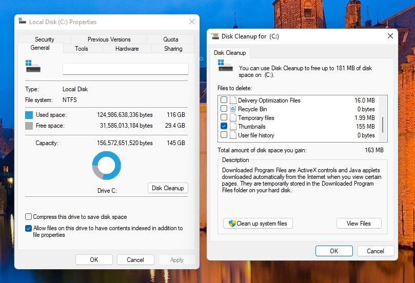 using disk cleanup in Windows