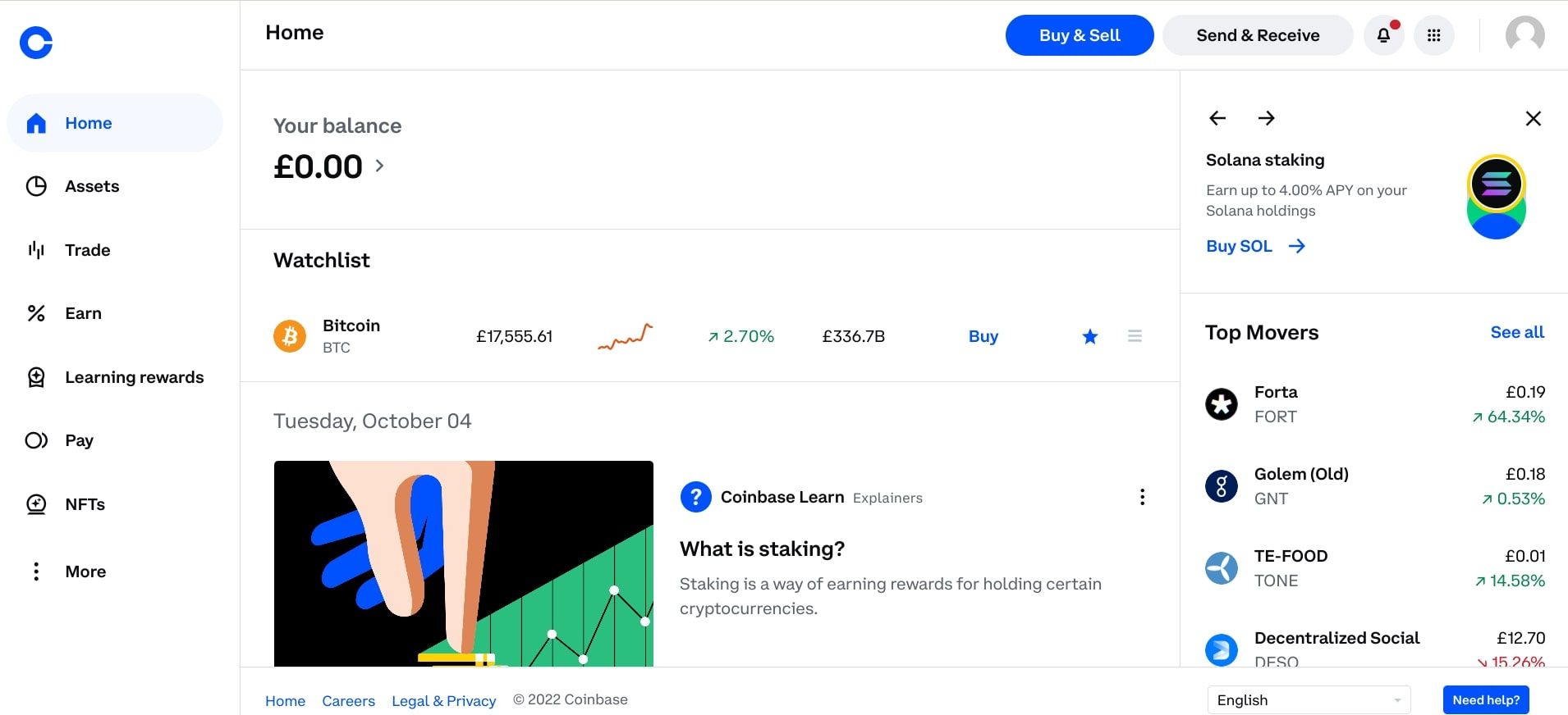 coinbase main exchange page screenshot