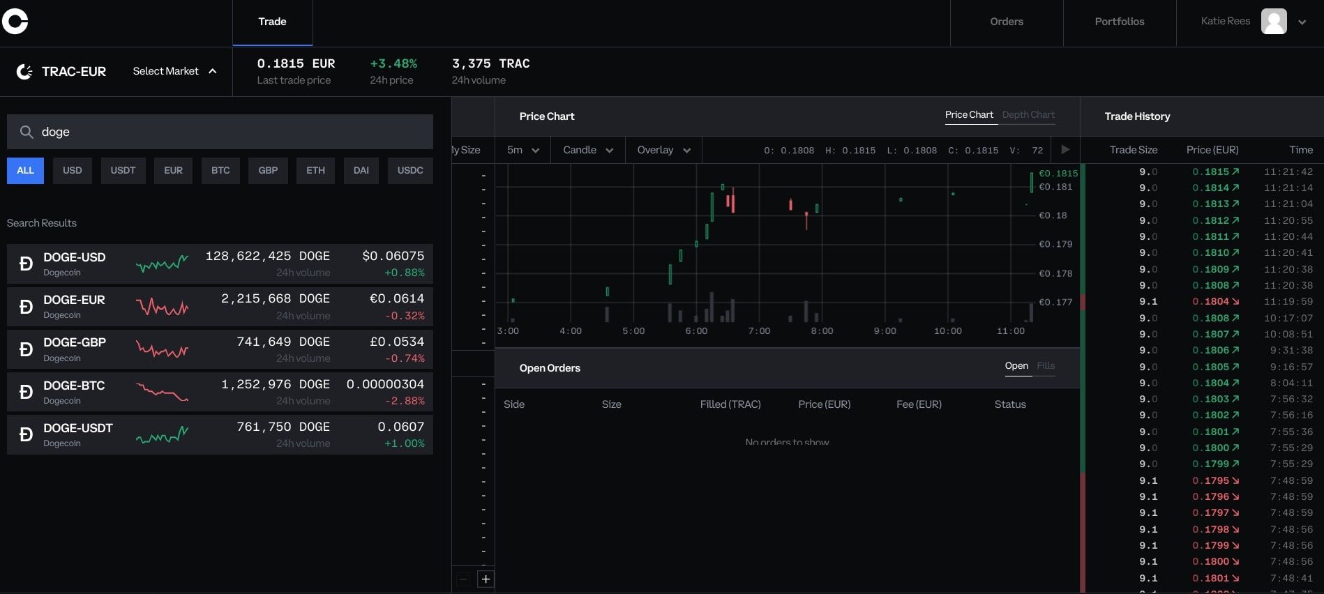 coinbase pro dogecoin purchase order screenshot